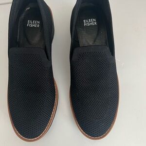 Women's Black Knit Slip-On Wedge Loafers